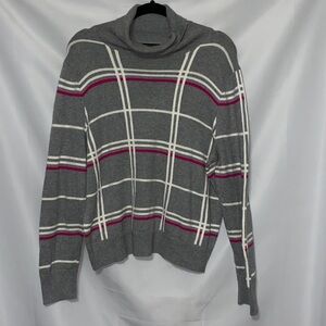 Banana Republic Wo Size XL Gray Fuchsia stripes  Knit Sweater EUC CLEAN
